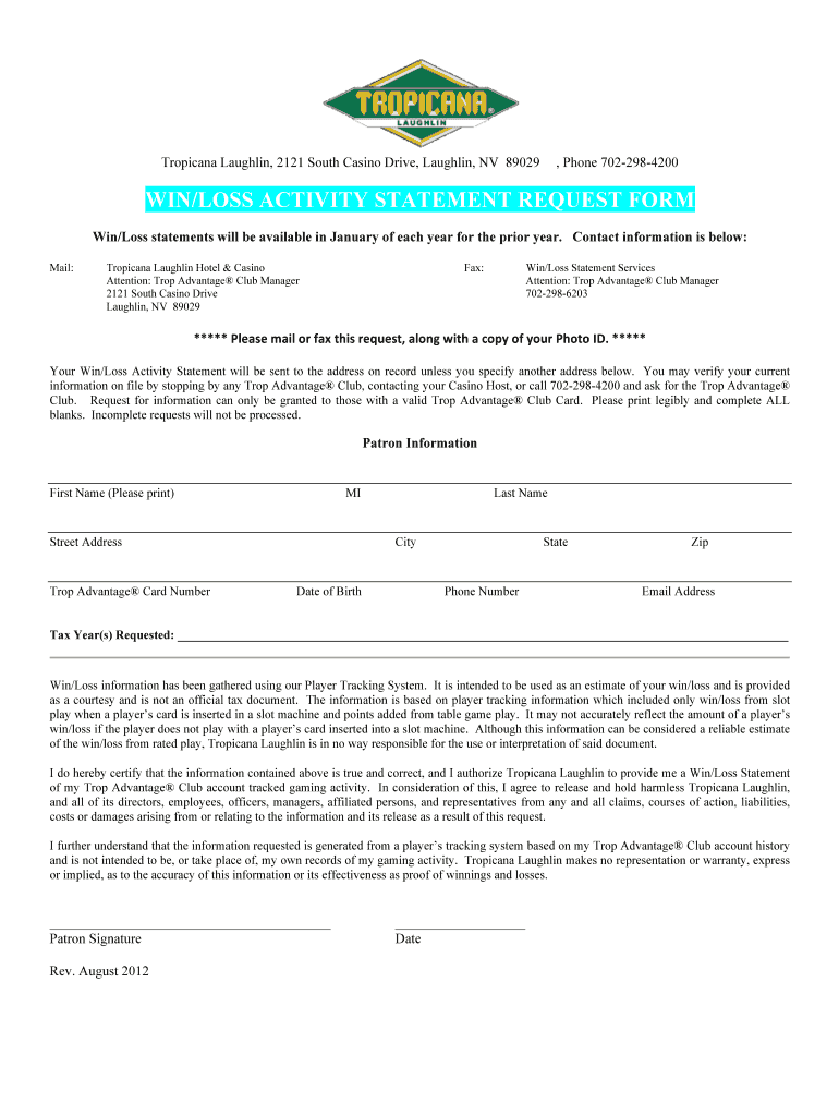 tropicana win loss statement Preview on Page 1