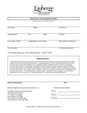 Win-Loss and W2-G Request Form