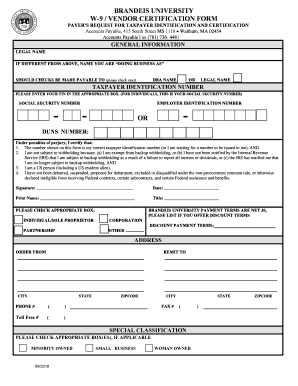 W-9 Vendor Certification Form