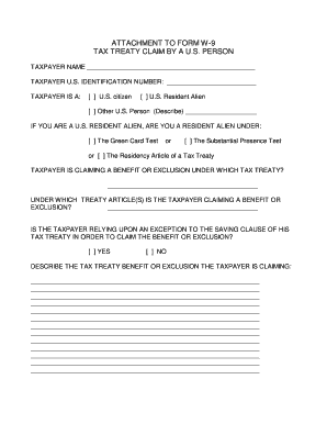 Tax Treaty Claim Form W-9 Attachment