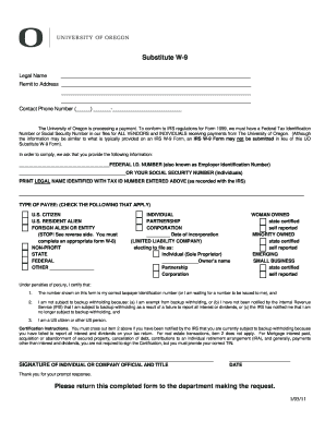 University of Oregon Substitute W-9 Form