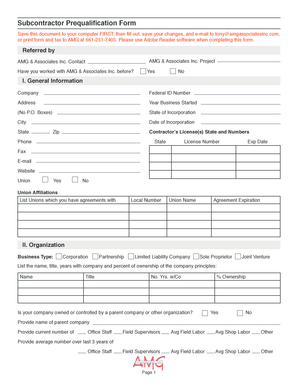 Subcontractor Prequalification Form