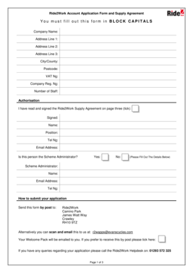 Ride2Work Account Application Form and Supply Agreement