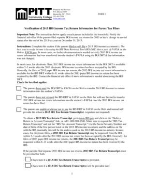 Verification of 2013 IRS Income Tax Return Information