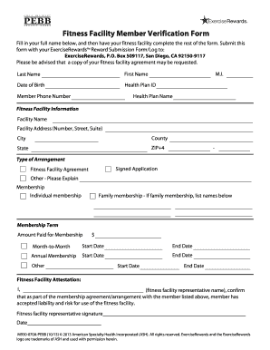 Fitness Facility Member Verification Form