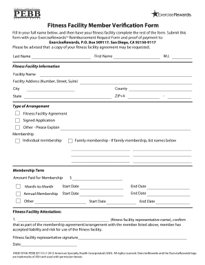 Fitness Facility Member Verification Form