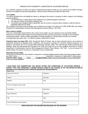 Oregon State University Volunteer Service Agreement