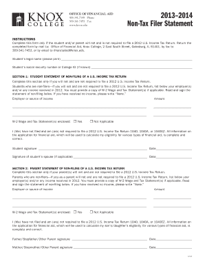 Non-Tax Filer Statement for Financial Aid