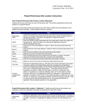 US Federal Project Performance Site Location Form