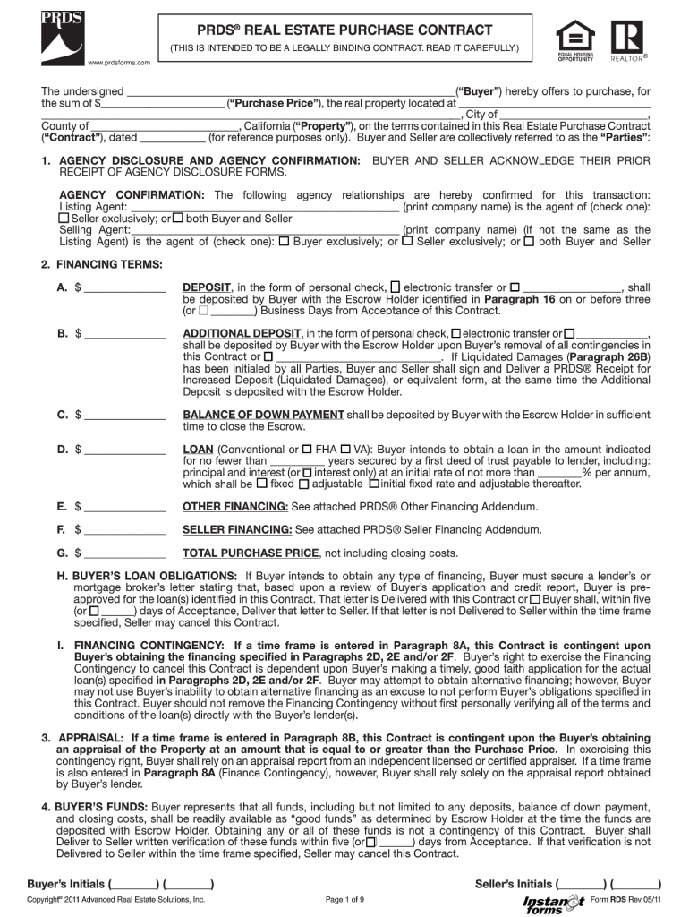 Prds real estate purchase contract - wikiDownload Preview on Page 1