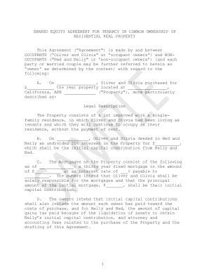 Shared Equity Agreement for Tenancy in Common Ownership of Residential Real Property