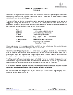 Individual Tax Organizer Form 1040