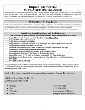 2013 Tax Return Organizer