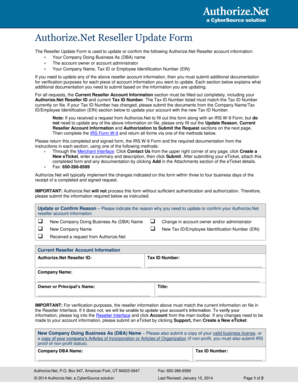 Authorize.Net Reseller Update Form