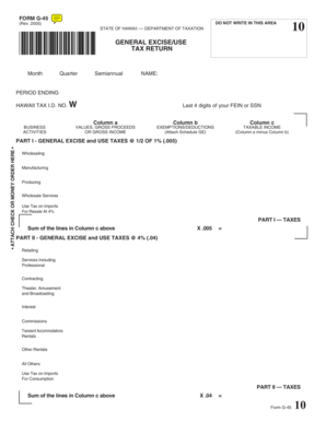 Hawaii General Excise/Use Tax Return