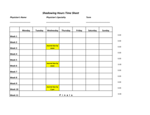 Shadowing Hours Time Sheet