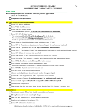 Comprehensive Tax Documents Checklist