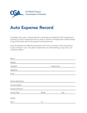 Auto Expense Record Template