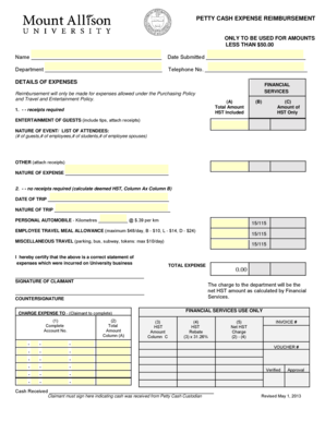 Petty Cash Expense Reimbursement Form