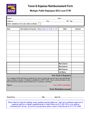 Michigan Public Employees Travel Expense Reimbursement Form