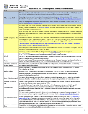 Employee reimbursement form - Instructions for Travel Expense Reimbursement Form - uvic