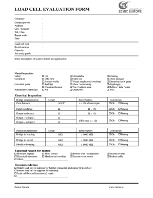 Load Cell Evaluation Form