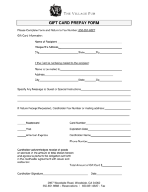 Gift Card Prepay Form