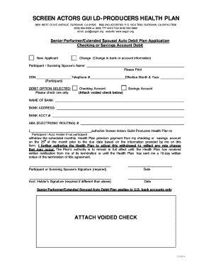 Senior Performer/Extended Spousal Auto Debit Plan Application