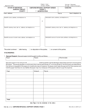 Michigan Uniform Spousal Support Order