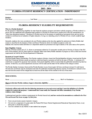 Florida Student Residency Certification - Independent