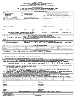 Florida Duplicate Vehicle Title Application