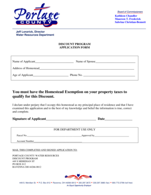 Portage County Water Resources Discount Program Application Form