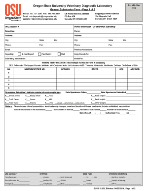 Oregon State University Veterinary Diagnostic Lab Submission Form