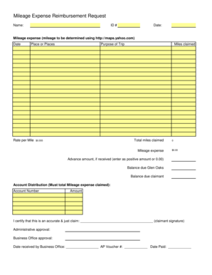 Mileage Expense Reimbursement Request