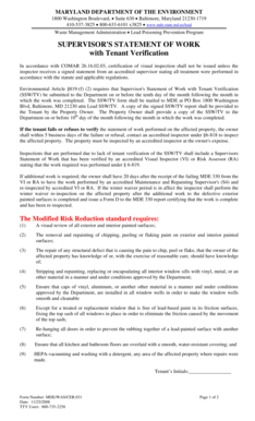 Maryland Supervisor's Statement of Work with Tenant Verification