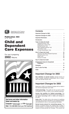 IRS Publication 503 Child and Dependent Care Expenses