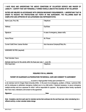 Oregon State University Volunteer Service Agreement