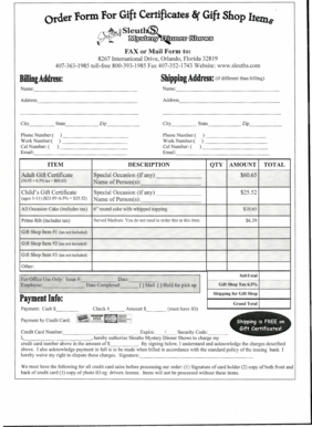 Gift Certificate Order Form