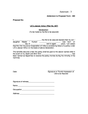 LIC Jeevan Ankur Declaration Form