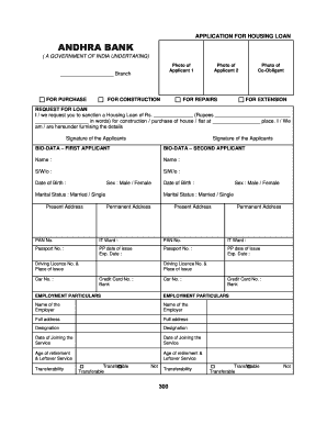 Andhra Bank Housing Loan Application