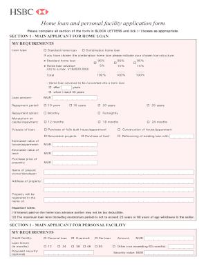 Home Loan and Personal Facility Application Form