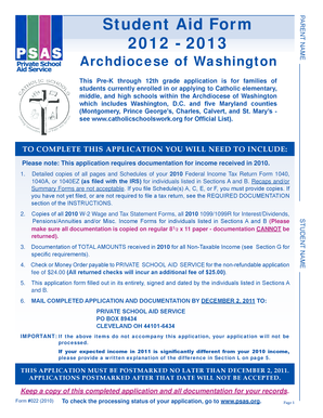 Student Aid Form 2012-2013