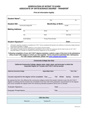 Verification of Intent to Earn AA-T/AS-T Degree