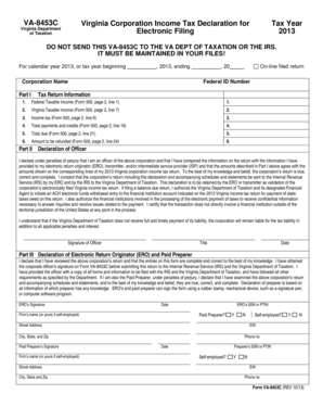 Virginia Corporation Income Tax Declaration Form VA-8453C