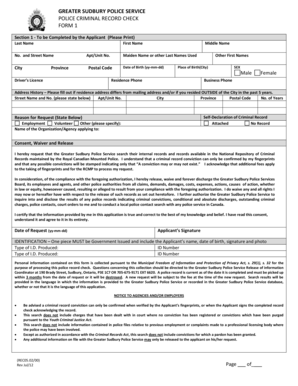Greater Sudbury Police Service Criminal Record Check Form 1