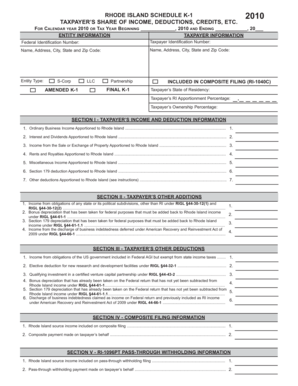 Rhode Island Schedule K-1 2010