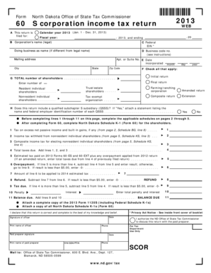 North Dakota S Corporation Income Tax Return 2013