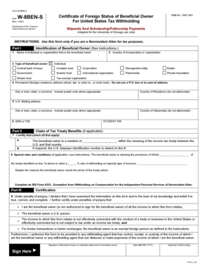 Form W-8BEN-S Certificate of Foreign Status