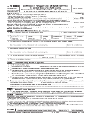 Form W-8BEN Certificate of Foreign Status