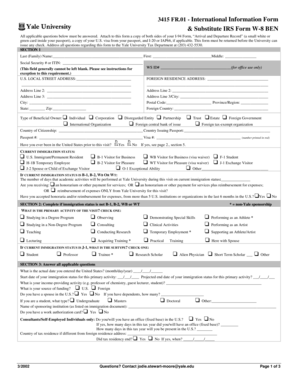 International Information Form & Substitute IRS Form W-8 BEN